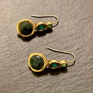 3/$20 Bohm Gold Tone Green Stone Rhinestone Faceted Dangle Earrings